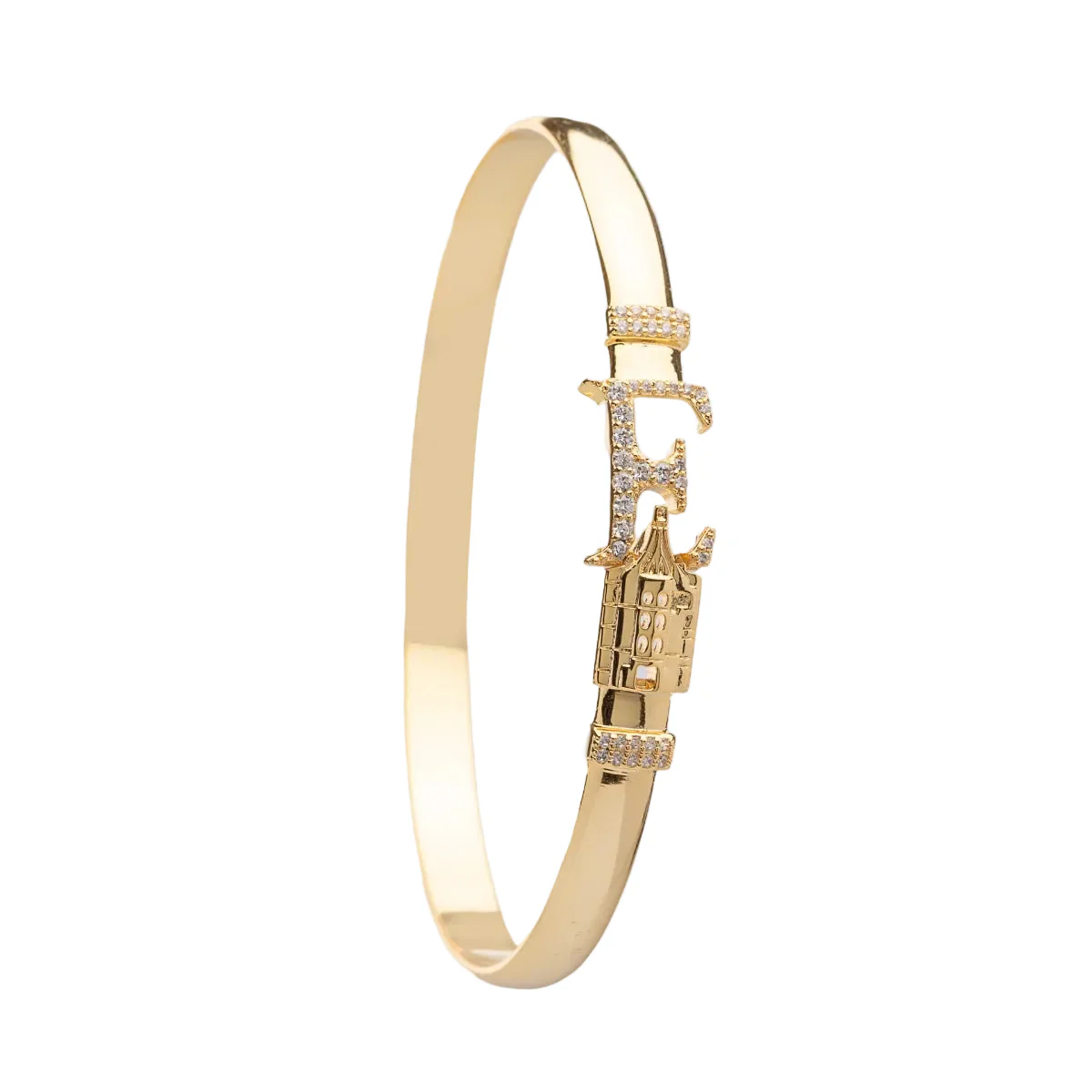 CRISLU Sparking Initial E Bangle - 18k Yellow Gold