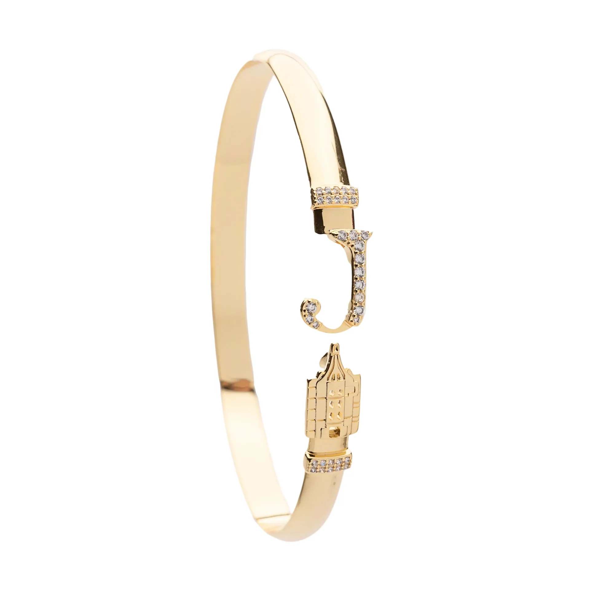 CRISLU Sparking Initial J Bangle - 18k Yellow Gold