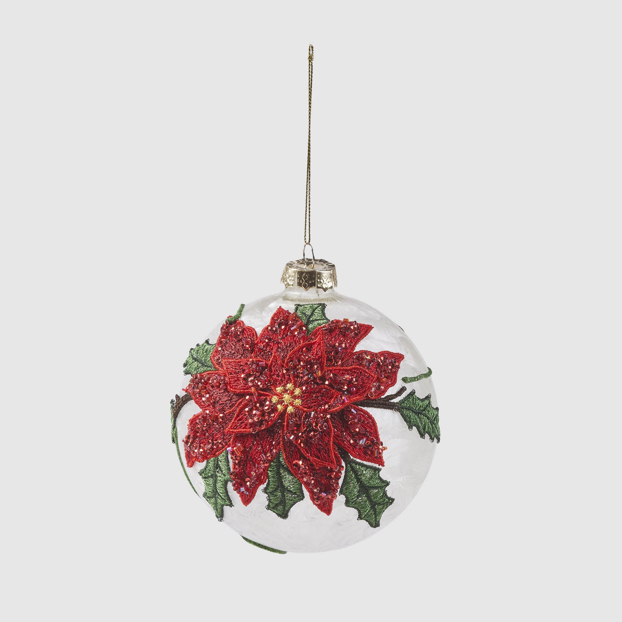 Glass & Fabric Poinsettia Ball Ornament – Winter Garden Collection